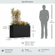 100cm Long Zinc Galvanised Matte Black 80cm Tall Trough Planter